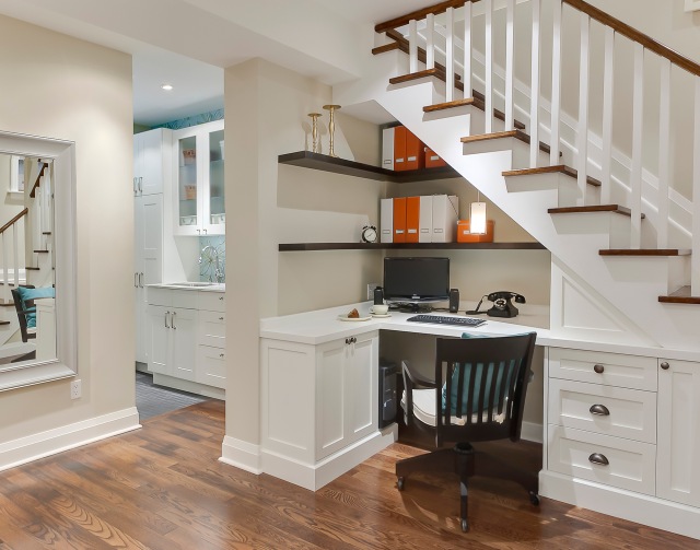 Under the stairs office niche by Sage Design Studio (photo credit: Leslie Goodwin Photography)